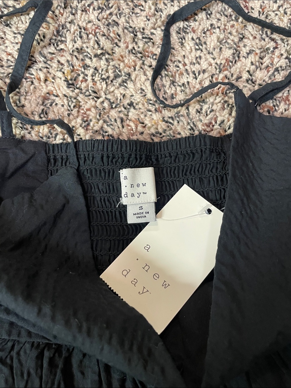 A New Day Black Seersucker Textured Smocked Mini V Neck Dress Sz S | NWT - Picture 8 of 8